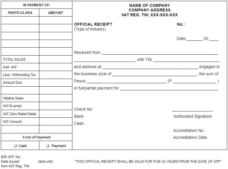 Sample Official Receipt Template Word